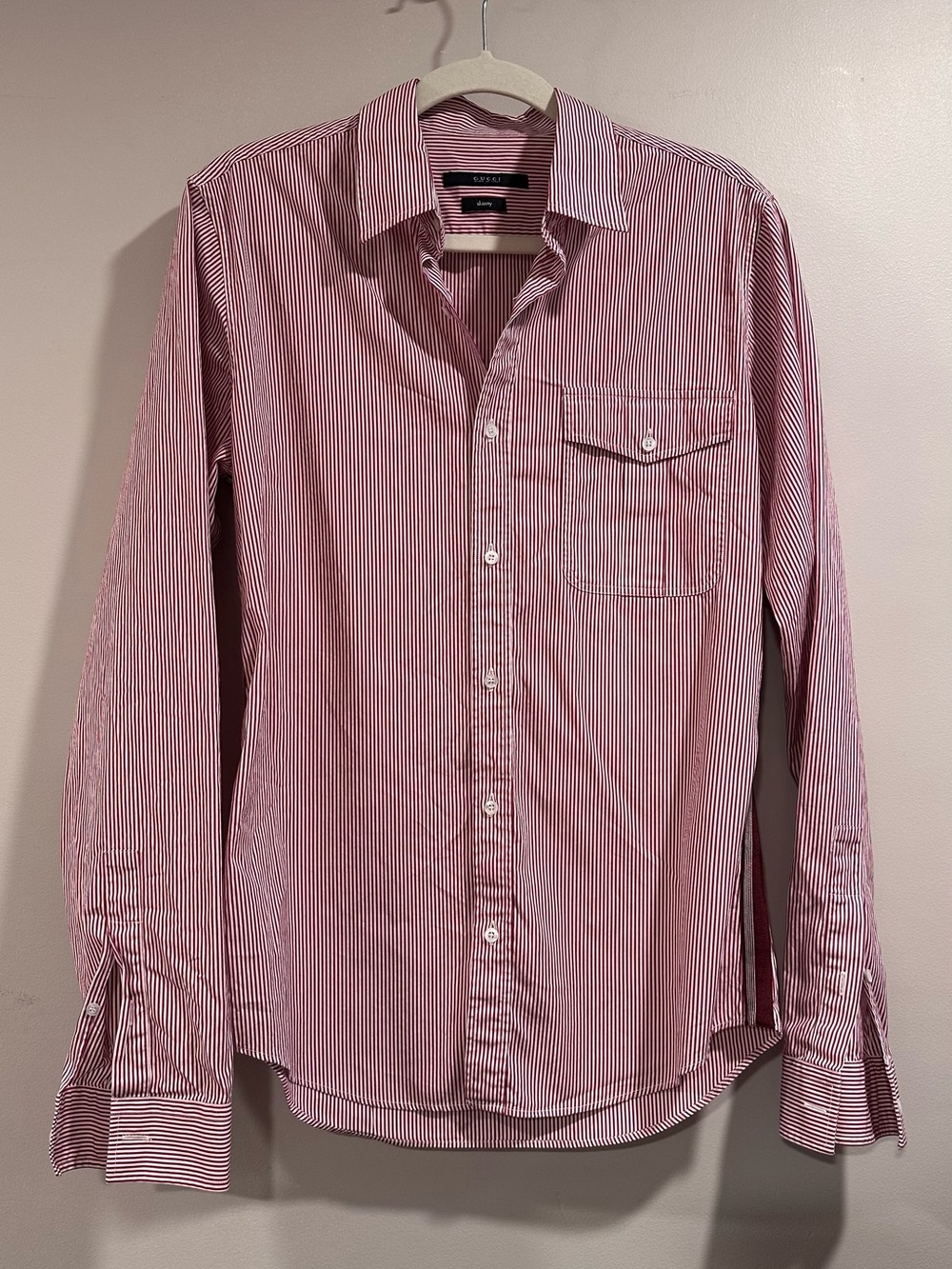 Gucci Red & White Stripe Button Shirt Side Stripe Skinny Fit Size 40 - 15 3/4 - Picture 4 of 16